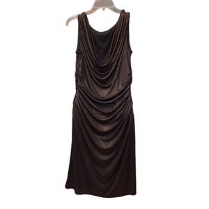 NINE WEST Sleeveless Ruched Evening Cocktail Dress Black Gold Speckles 14